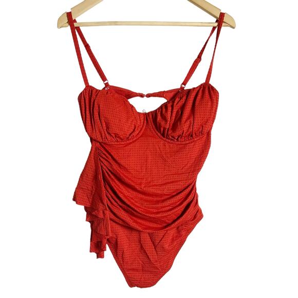 Rhode for Target Embossed Dot Ruffle Red One Piece Swimsuit Size XL - Picture 4 of 13